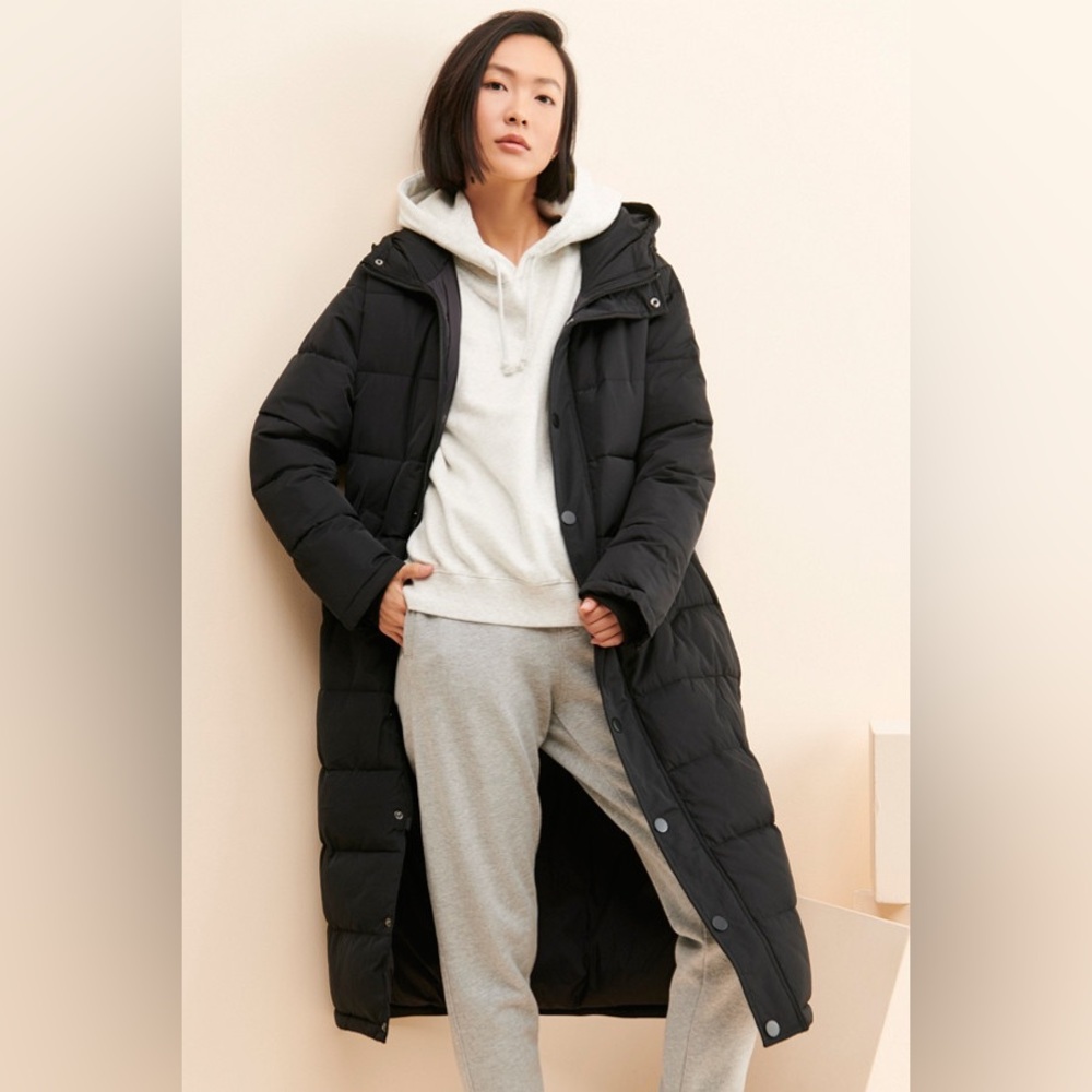 Universal Standard Everest Black Long Hooded Puffer Coat
